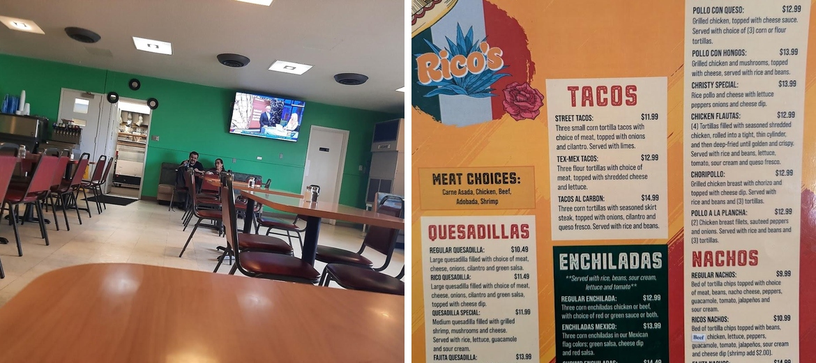 Rico's Mexican Restaurant Menu