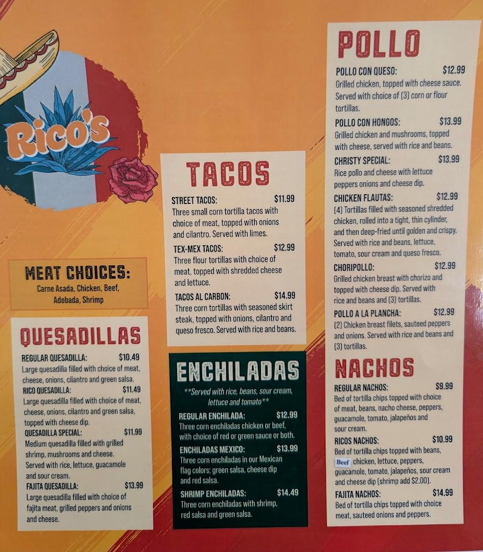 Rico's Mexican Restaurant Menu